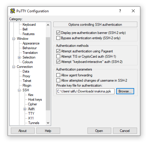 Putty SSH Auth Key